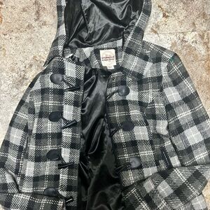 Hydraulic Black and Gray Plaid Pea Coat